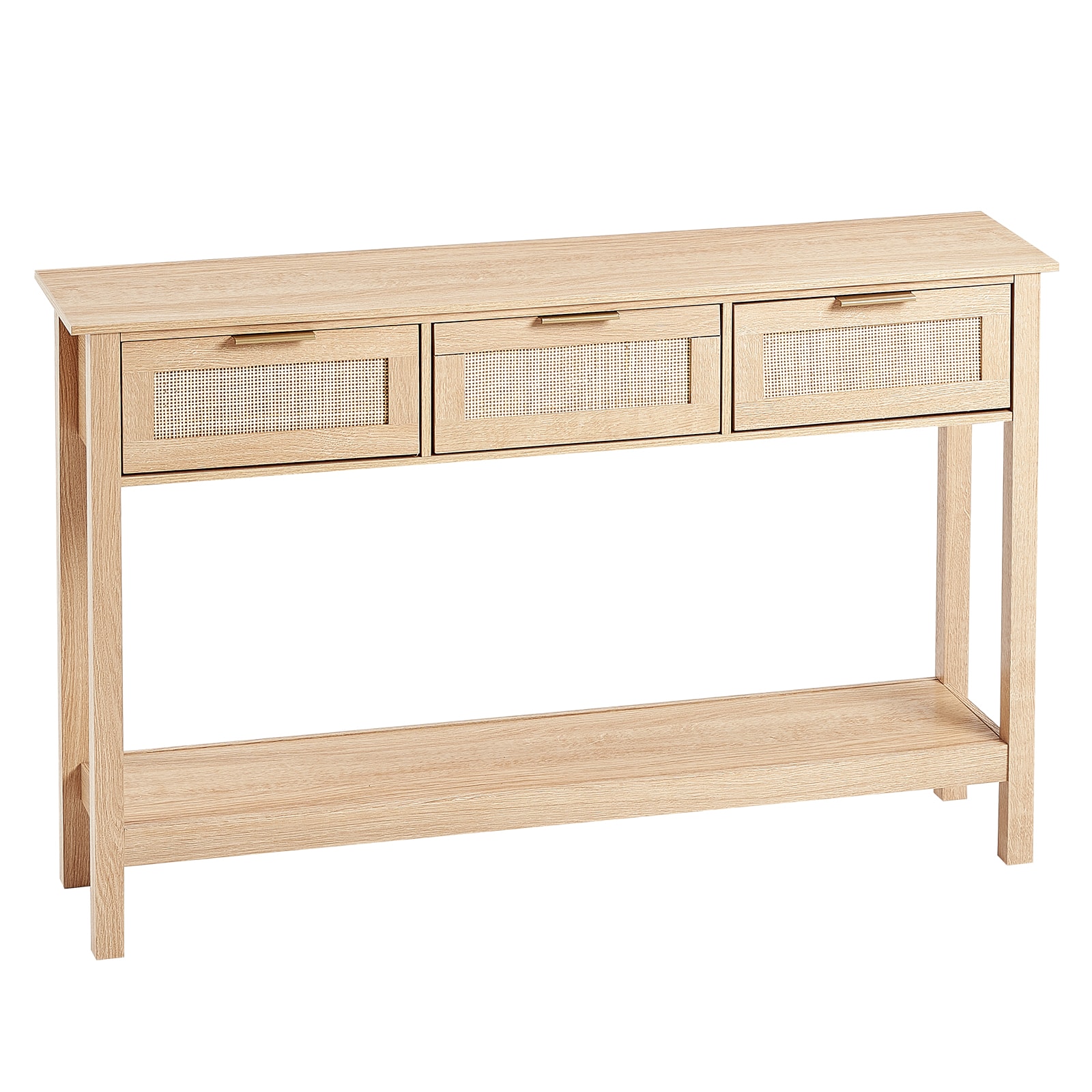 Rattan Console Table With 3 Drawers For Living Room And Hallway_voghion.com